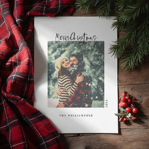 Stylish Green Plaid Minimalist Christmas Photo Holiday Card