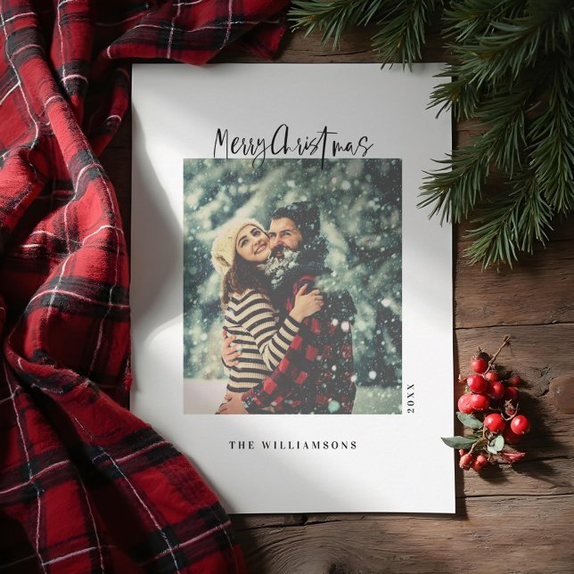 Stylish Green Plaid Minimalist Christmas Photo Holiday Card (Stylish Green Plaid Minimalist Christmas Photo Holiday Card)