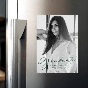 Stylish Green Script Graduation Magnetic Invitation