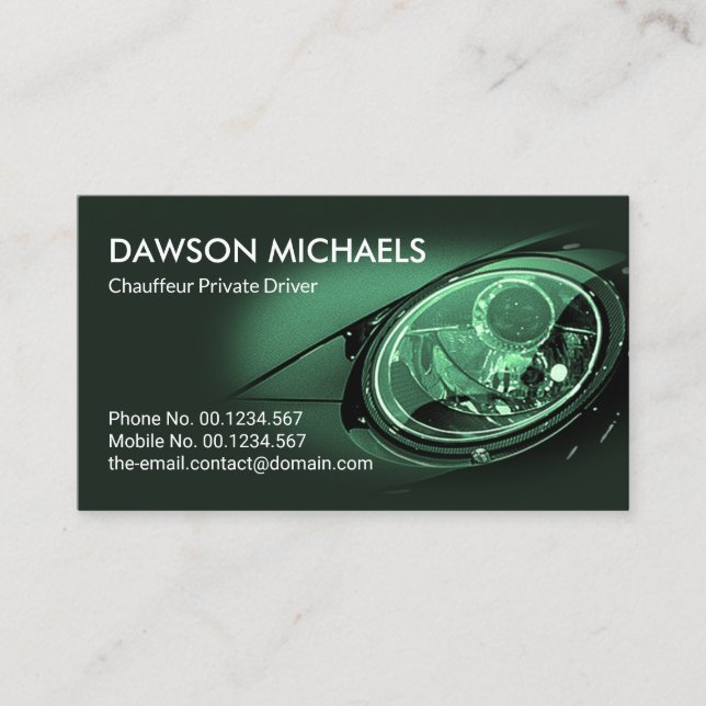 Stylish Green Sport Car Auto Driver Detailing Business Card (Front)