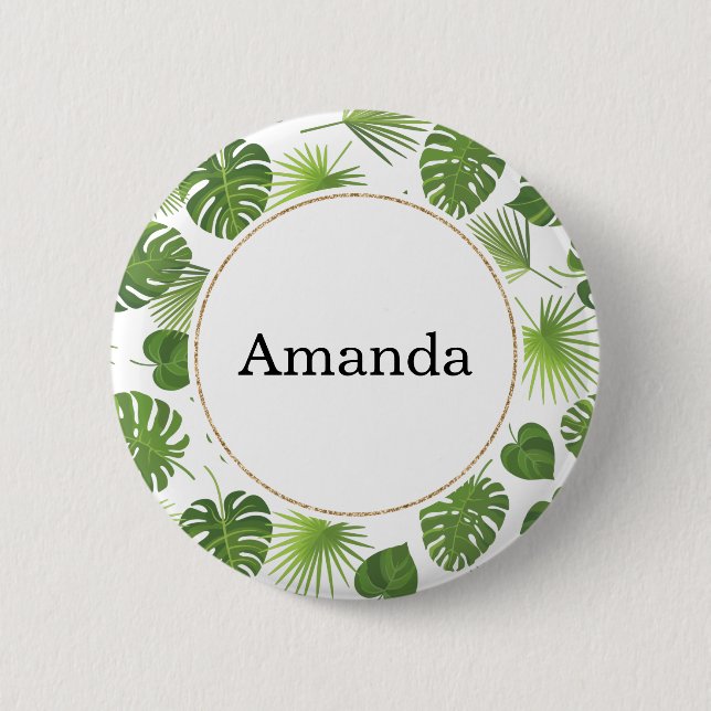 Stylish Green Tropical Leaves Pattern 6 Cm Round Badge (Front)