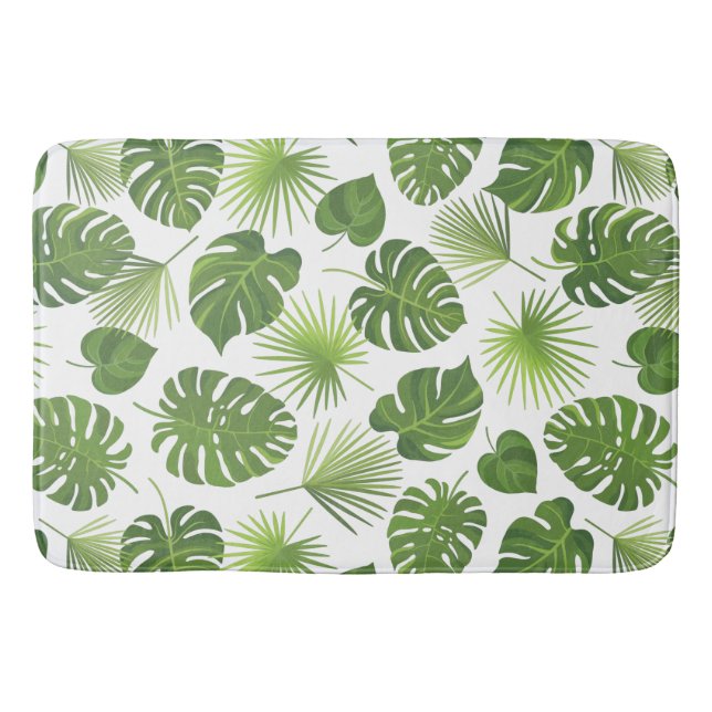Stylish Green Tropical Leaves Pattern Bath Mat (Front)