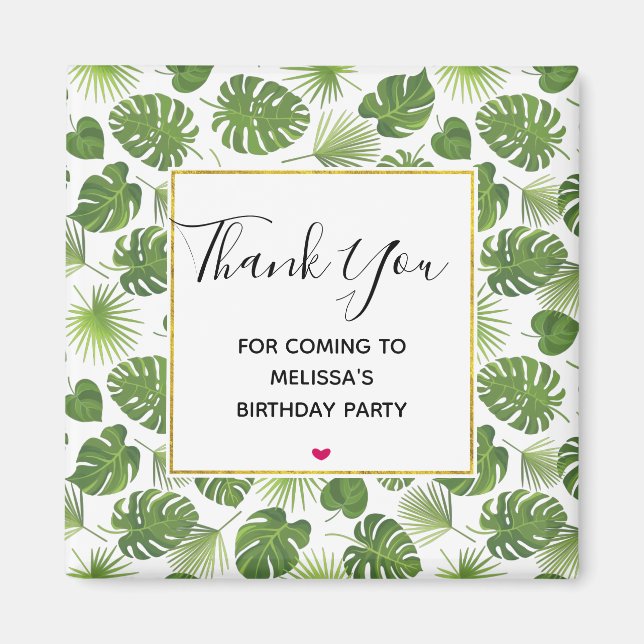 Stylish Green Tropical Leaves Pattern Birthday Magnet (Front)