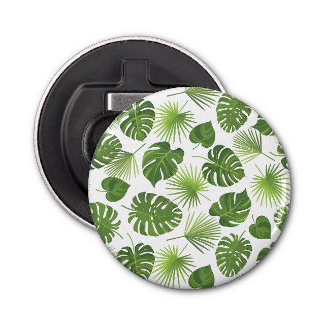Stylish Green Tropical Leaves Pattern Bottle Opener (Front)