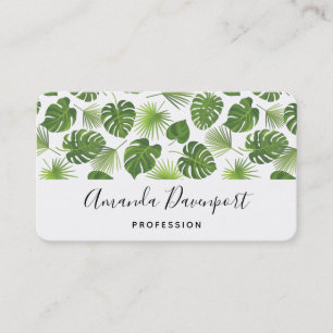 Stylish Green Tropical Leaves Pattern Business Card