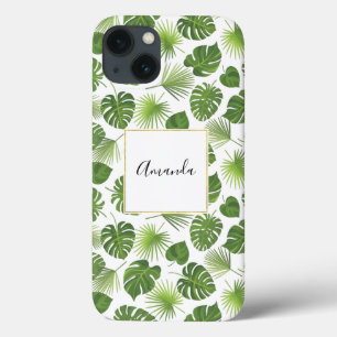 Stylish Green Tropical Leaves Pattern iPhone 13 Case