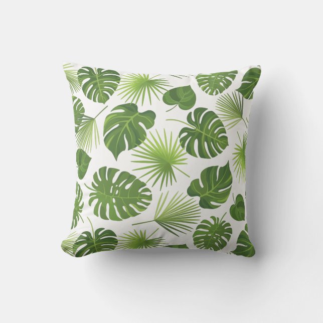 Stylish Green Tropical Leaves Pattern Cushion (Front)