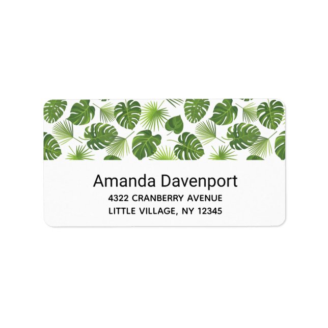  Stylish Green Tropical Leaves Pattern Label (Front)