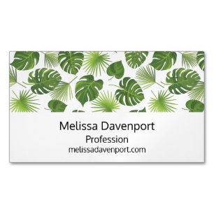 Stylish Green Tropical Leaves Pattern Magnetic Business Card