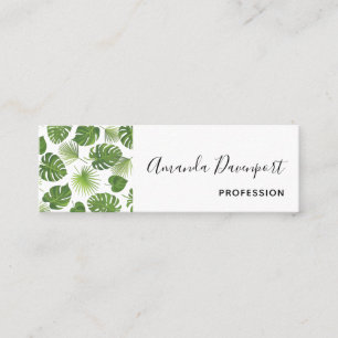 Stylish Green Tropical Leaves Pattern Mini Business Card