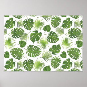 Stylish Green Tropical Leaves Pattern Poster