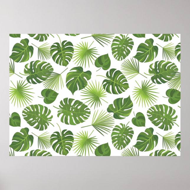 Stylish Green Tropical Leaves Pattern Poster (Front)