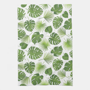Stylish Green Tropical Leaves Pattern Tea Towel