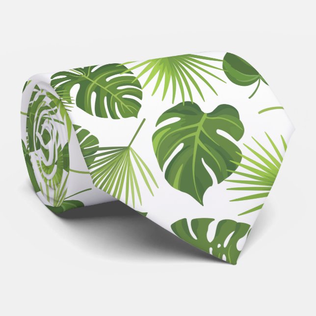 Stylish Green Tropical Leaves Pattern Tie (Rolled)