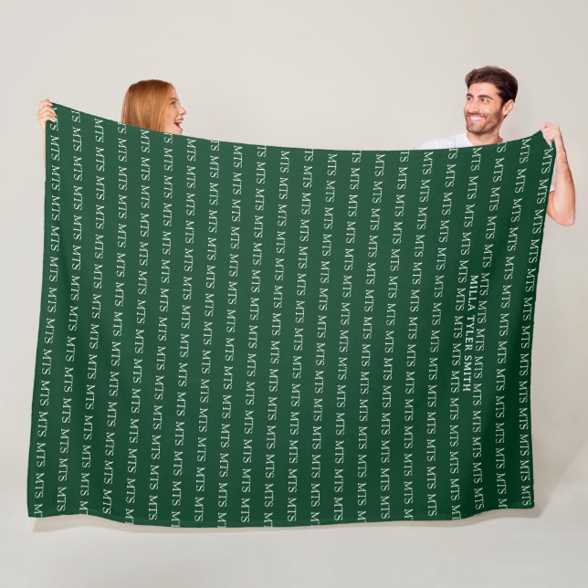 Stylish green typography pattern of initials fleece blanket (In Situ)