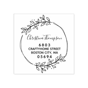 Stylish Greenery Return Address Rubber Stamp