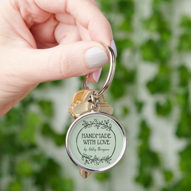 Stylish Greenery Wreath Handmade With Love Key Ring (Hand)