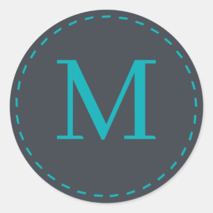 Stylish Grey and Cyan colours Monogrammed Classic Round Sticker