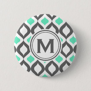 Stylish Grey and Mint Ogee Pattern 6 Cm Round Badge