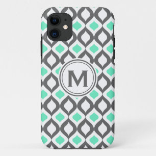 Stylish Grey and Mint Ogee Pattern iPhone 11 Case