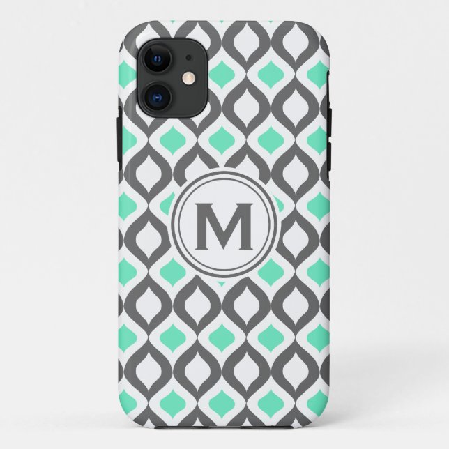Stylish Grey and Mint Ogee Pattern Case-Mate iPhone Case (Back)