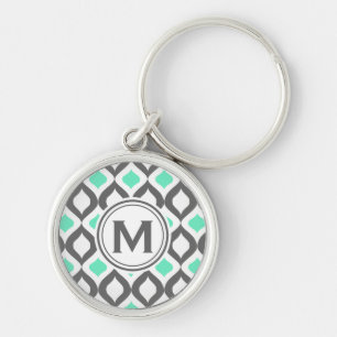 Stylish Grey and Mint Ogee Pattern Key Ring