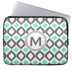Stylish Grey and Mint Ogee Pattern Laptop Sleeve
