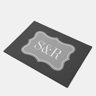 Stylish grey and white monogram welcome door mat