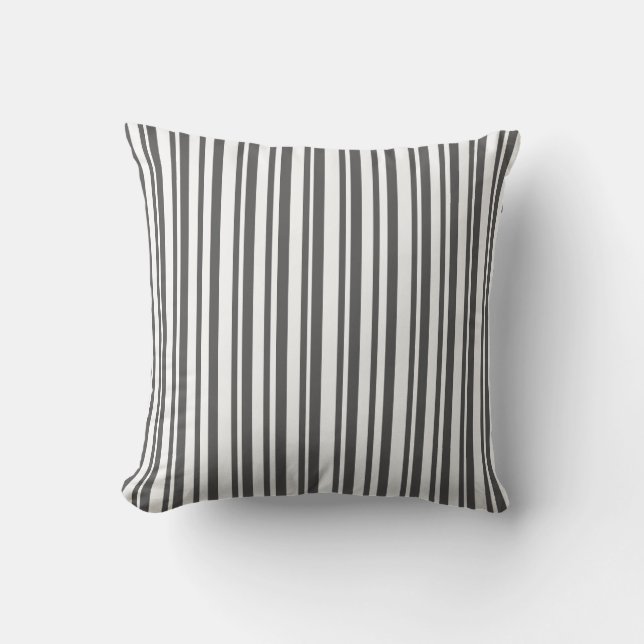 Stylish Grey and White Striped Accent Throw Cushion (Front)