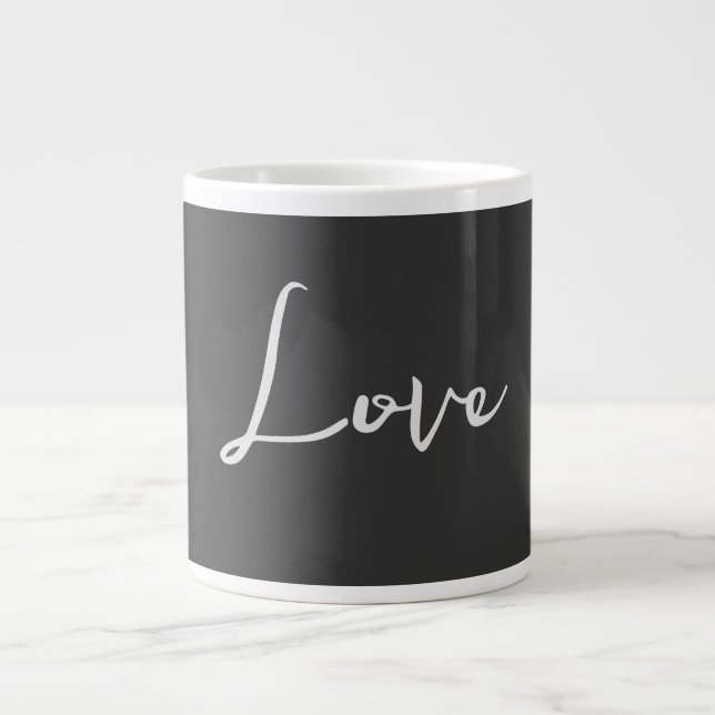 Stylish Grey Background Love Wedding Large Coffee Mug (Front)