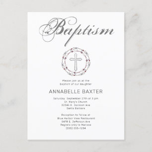 Stylish Grey Baptism Cross Invitation Postcard