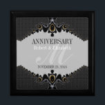 Stylish Grey Black Ornate Wedding Anniversary Gift Gift Box<br><div class="desc">Unique and Stylish fractal art lace in dark grey and black plus damask pattern too - Exquisite and elegant custom Wedding, Anniversary or engagement present. Personalise with names, anniversary date and monogram or numbers - made into a wonderful wooden gift box to keep trinkets, jewellery box for your special keepsakes....</div>