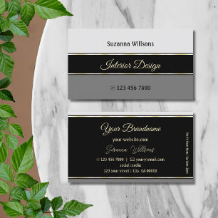 Stylish Grey Borders on Black Professional Modern Business Card
