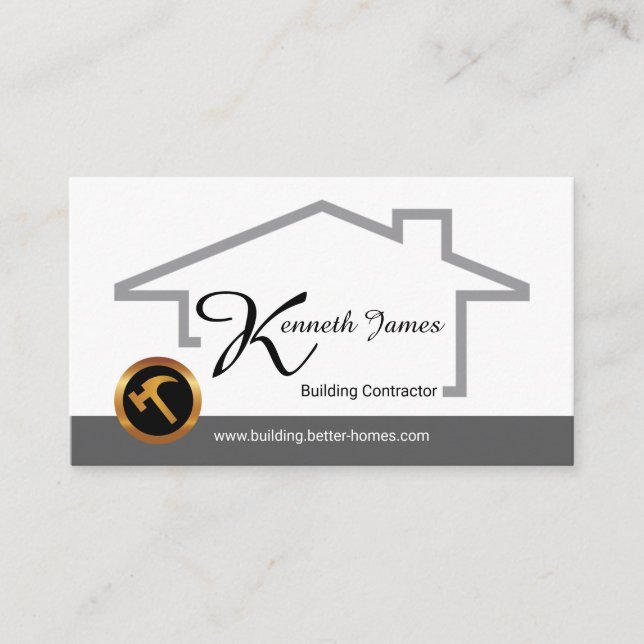 Stylish Grey Building Frame Construction Builder Business Card (Front)
