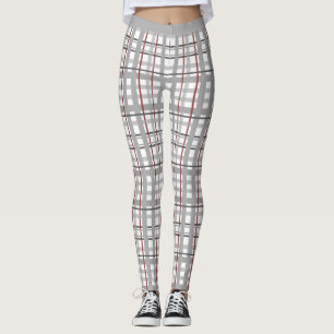 Stylish Grey Burgundy Scottish Tartan Plaid Yoga Leggings