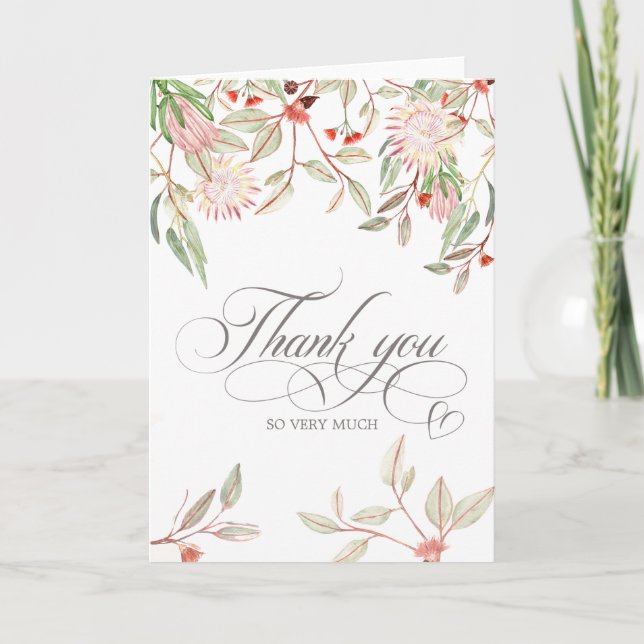 Stylish Grey Calligraphy Script Thank You Folded Card (Front)