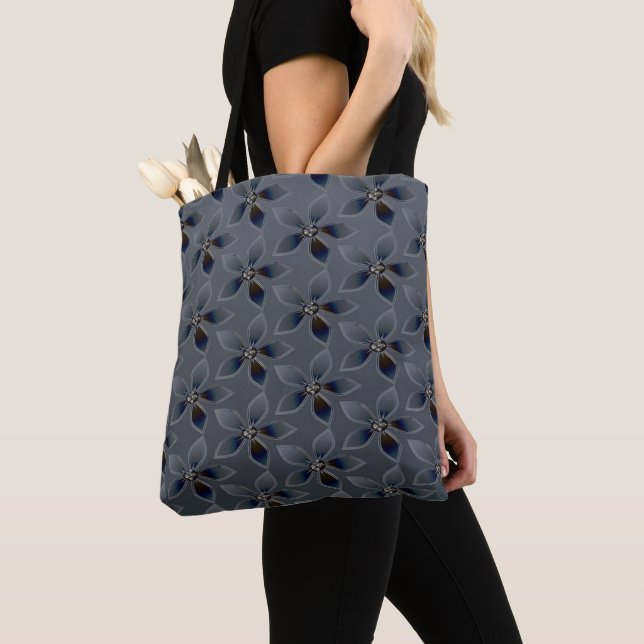 Stylish Grey Floral Tote Bag (Close Up)