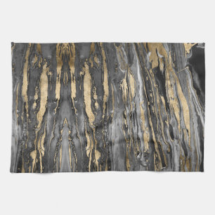 Stylish Grey Gold Abstract Marble Tea Towel