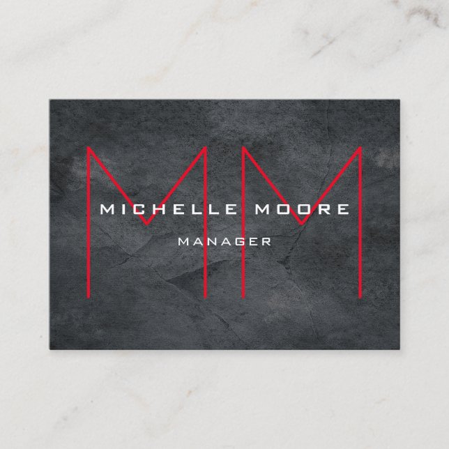 Stylish Grey Huge Red Monogram Modern Business Card (Front)