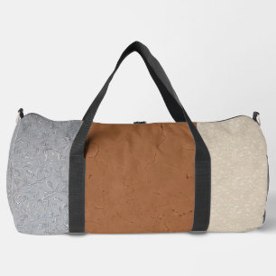 Stylish Grey, Ivory, and Brown Duffel Bag