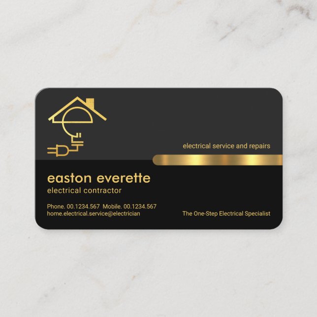 Stylish Grey Layers Gold Tab Letter E Electrical Business Card (Front)