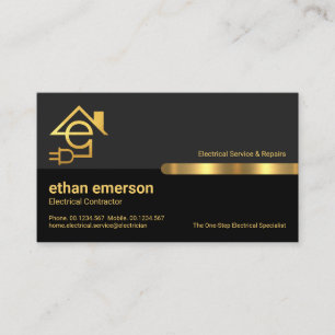 Stylish Grey Layers Gold Tab Letter E Electrician Business Card