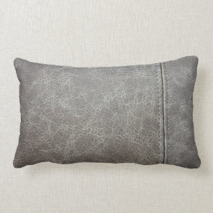 Stylish Grey Leather Look Lumbar Cushion