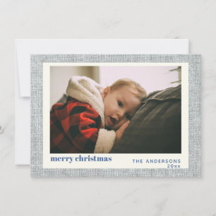 Stylish Grey Linen Simple Holiday Photo Card