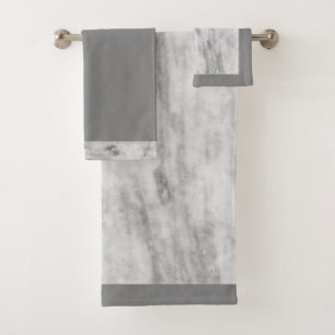 Stylish Grey Marble Print Bath Towel Set