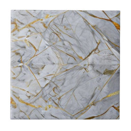 Stylish Grey Marble with Gold Veined Ceramic Tile