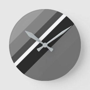 Stylish Grey Monochrome Diagonal Bands Round Clock