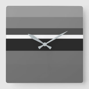 Stylish Grey Monochrome Horizontal Rectangles Square Wall Clock