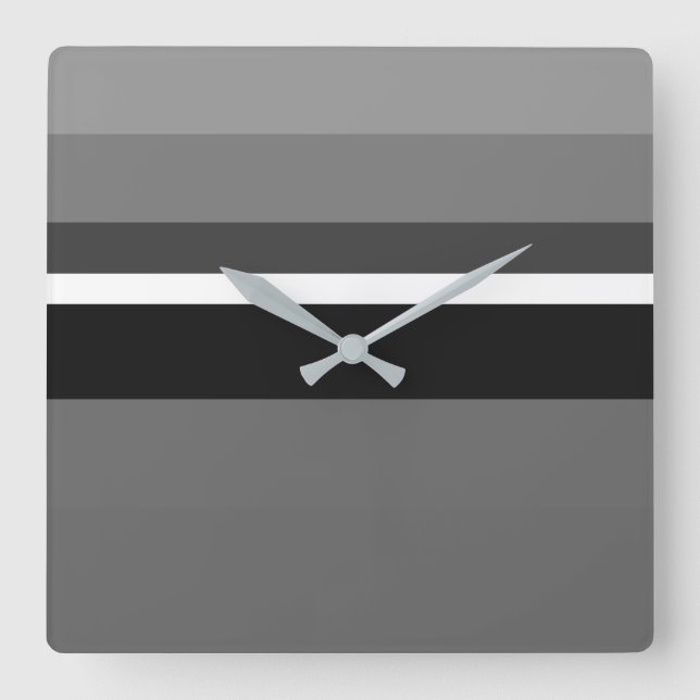 Stylish Grey Monochrome Horizontal Rectangles Square Wall Clock (Front)