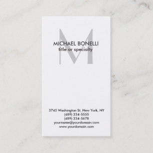 Stylish Grey Monogram Black White Business Card
